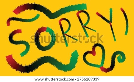Sorry text with heart shape in red green and black gradient