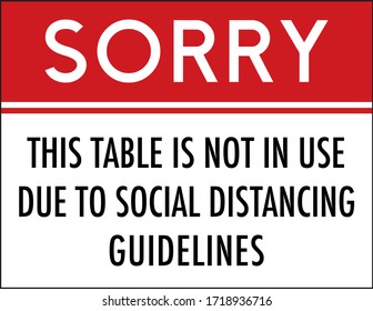 Sorry This Table Is Not In Use Due To Social Distancing Guidelines | Vector Sign | Restaurant & Bar Signage