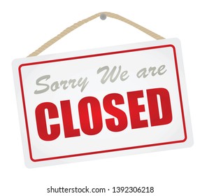 Sorry we are closed hanging sign. vector illustration
