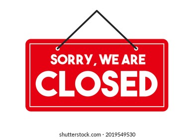 Sorry we are closed sign on door store. Business open or closed banner isolated for shop retail
