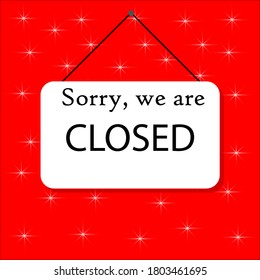 Sorry we are closed in signboard with a rope on transparent background.