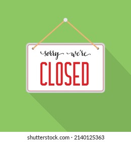 Sorry we are closed in signboard with a rope on transparent background. Vector