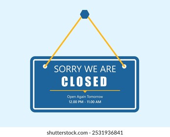 Sorry, we are closing the store door. Business open or closed banner isolated for shop retail. Close-time background.