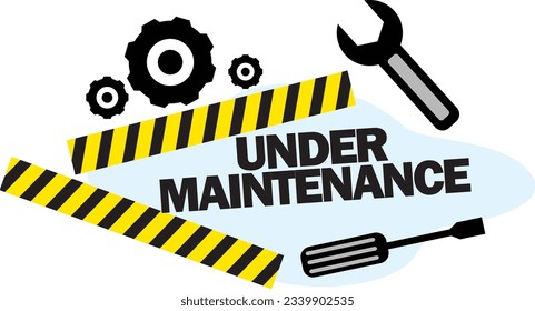 SORRY WE ARE UNDER MAINTENANCE WITH TOOLS IN BLACK AND YELLOW COLOR VECTOR ILLUSTRATION