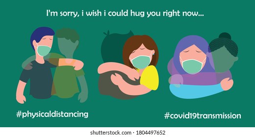I'm Sorry,  I Wish I Could Hug You Right Now. Physical Distancing, COVID19 Transmissions. Illustration Vector Design