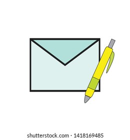 'Sorry' Written Inside An Envelope Letter With Pen On Side (Line Icon in Flat Style Vector Illustration Design)
