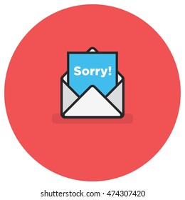 'Sorry' Written Inside An Envelope Letter (Line Icon in Flat Style Vector Illustration Design)