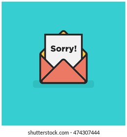 'Sorry' Written Inside An Envelope Letter (Line Icon in Flat Style Vector Illustration Design)