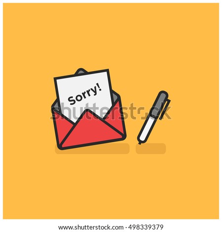 'Sorry' Written Inside An Envelope Letter With Pen On Side (Line Icon in Flat Style Vector Illustration Design)'Sorry' Written Inside An Envelope Letter With Pen On Side (Line Icon in Flat Style Vector Illustration Design)