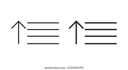 Sort amount up icon glyph and line set thin line symbol concept.