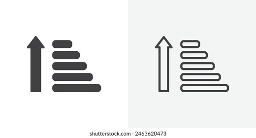 Conjunto de iconos Subir Importe Ordenado. Símbolo de Vector de orden ascendente. Ordenando el signo de flecha.