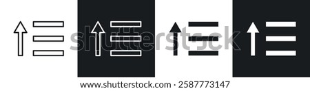 Sort amount up icon set black and white colors. Graphic Vector icons pack