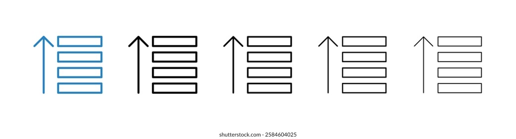 Sort amount up icons in five different stroke sizes