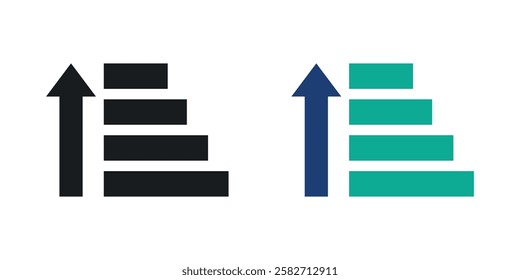 Sort amount up icons set vectors black and colored style