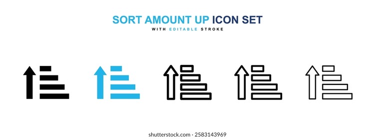 Sort amount up icons vector collection in black and blue colors on white background