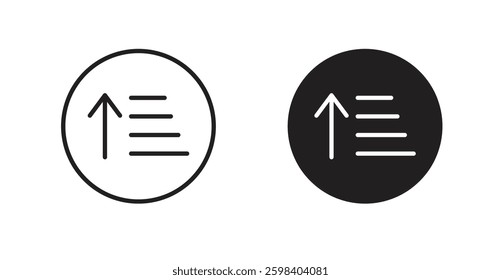 Sort amount up vector icon set in black color.