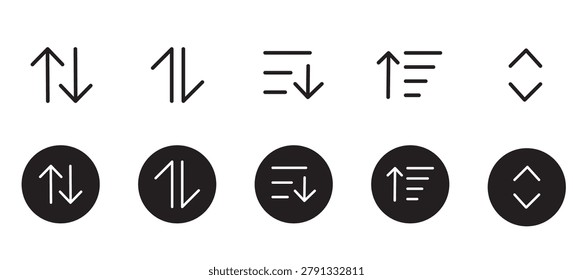 Sort arrows icon direction symbol. Arrange filter collection . Ordered lists filter collection. Line vector icon . Vector illustration