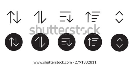 Sort arrows icon direction symbol. Arrange filter collection . Ordered lists filter collection. Line vector icon . Vector illustration