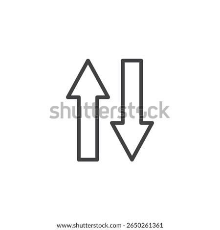 Sort arrows line icon in outline vector style. Shows vertical arrows for organizing items or priority. Sorting icon and filter symbol for web use.