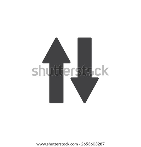 Sort arrows solid icon in glyph vector style. Vertical arrows indicate item arrangement. Sorting icon and ecommerce symbol for product or list filtering.