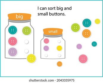 Ordenar botones grandes y pequeños. Juego para niños. Montessori imprimible.
