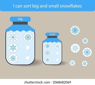 Sort big and small snowflakes. Catch a snowflake. A game for kids.