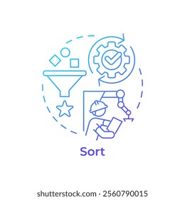 Sort blue gradient concept icon. 5S methodology. Organizing and eliminating unnecessary items in workspace. Round shape line illustration. Abstract idea. Graphic design. Easy to use in article