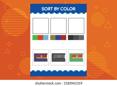 Sort by color worksheet for kids. Good for school and kindergarten projects. Educational worksheet.
