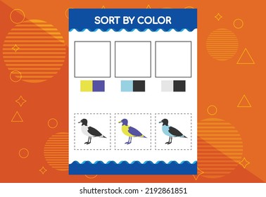 Sort by color worksheet for kids. Good for school and kindergarten projects. Educational worksheet