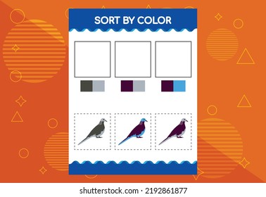 Sort by color worksheet for kids. Good for school and kindergarten projects. Educational worksheet