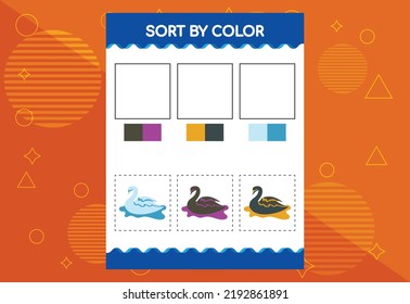 Sort by color worksheet for kids. Good for school and kindergarten projects. Educational worksheet