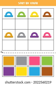 Sort by colors. Cartoon colorful rulers. Learning basic colors for kids.