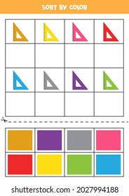 Sort by colors. Cartoon colorful rulers. Learning basic colors for kids.