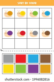 Sort by colors. Cute colorful snails. Learning basic colors for kids.