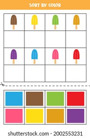 Sort by colors. Cute colorful ice creams. Learning basic colors for kids.