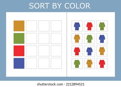 Sort  clothes by color. Logic game for children.