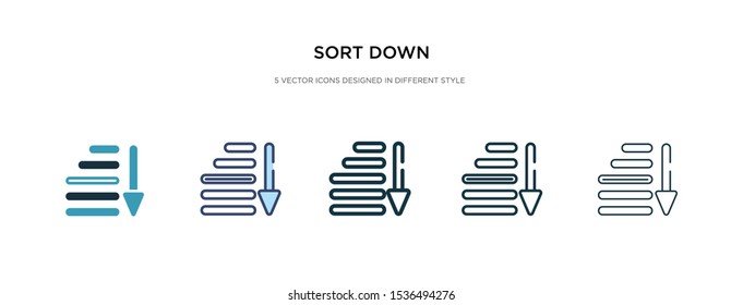 sort down icon in different style vector illustration. two colored and black sort down vector icons designed in filled, outline, line and stroke style can be used for web, mobile, ui