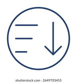 Icono de ordenación abajo logotipo de esquema de ilustración plana