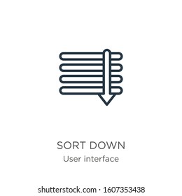 Sort down icon. Thin linear sort down outline icon isolated on white background from web navigation collection. Line vector sign, symbol for web and mobile