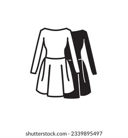 Ordenar el contorno del vestido y el icono plano, Ootd, Outfit party, Casual style, Fashion Line Icon, Female dress, Woman dress y dress collection, woman dress vector icon ilustración.