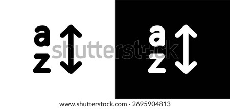 Sort icon. Flat vector icon for sorting data alphabetically or numerically. Toolbar icon. Black and white ribbon tool icon. Ideal for UI UX designs with transparent and black backgrounds.