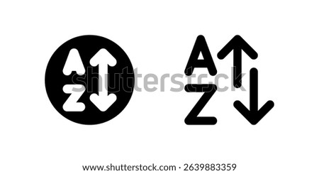 Sort Icon Set. A black glyph and outline icon of sorting arrows, indicating order options.