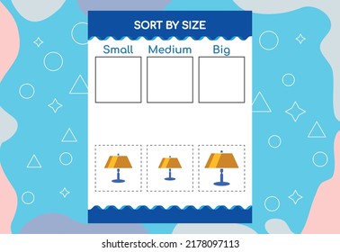Sort images by size. Educational Worksheet For Kids.