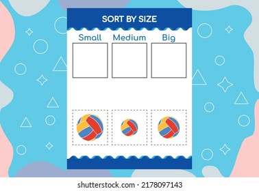 Sort images by size. Educational Worksheet For Kids.