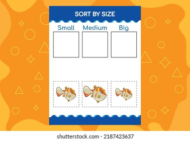 Sort images by size. Educational Worksheet For Kids.