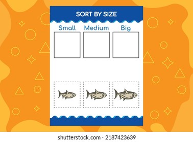 Sort images by size. Educational Worksheet For Kids.