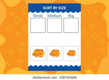 Sort images by size. Educational Worksheet For Kids.