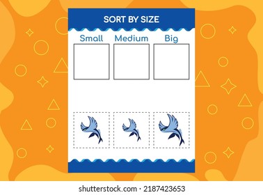 Sort images by size. Educational Worksheet For Kids.