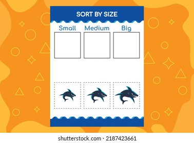 Sort images by size. Educational Worksheet For Kids.