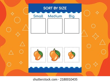 Sort Images By Size With Fruits. Educational Worksheet For Kids